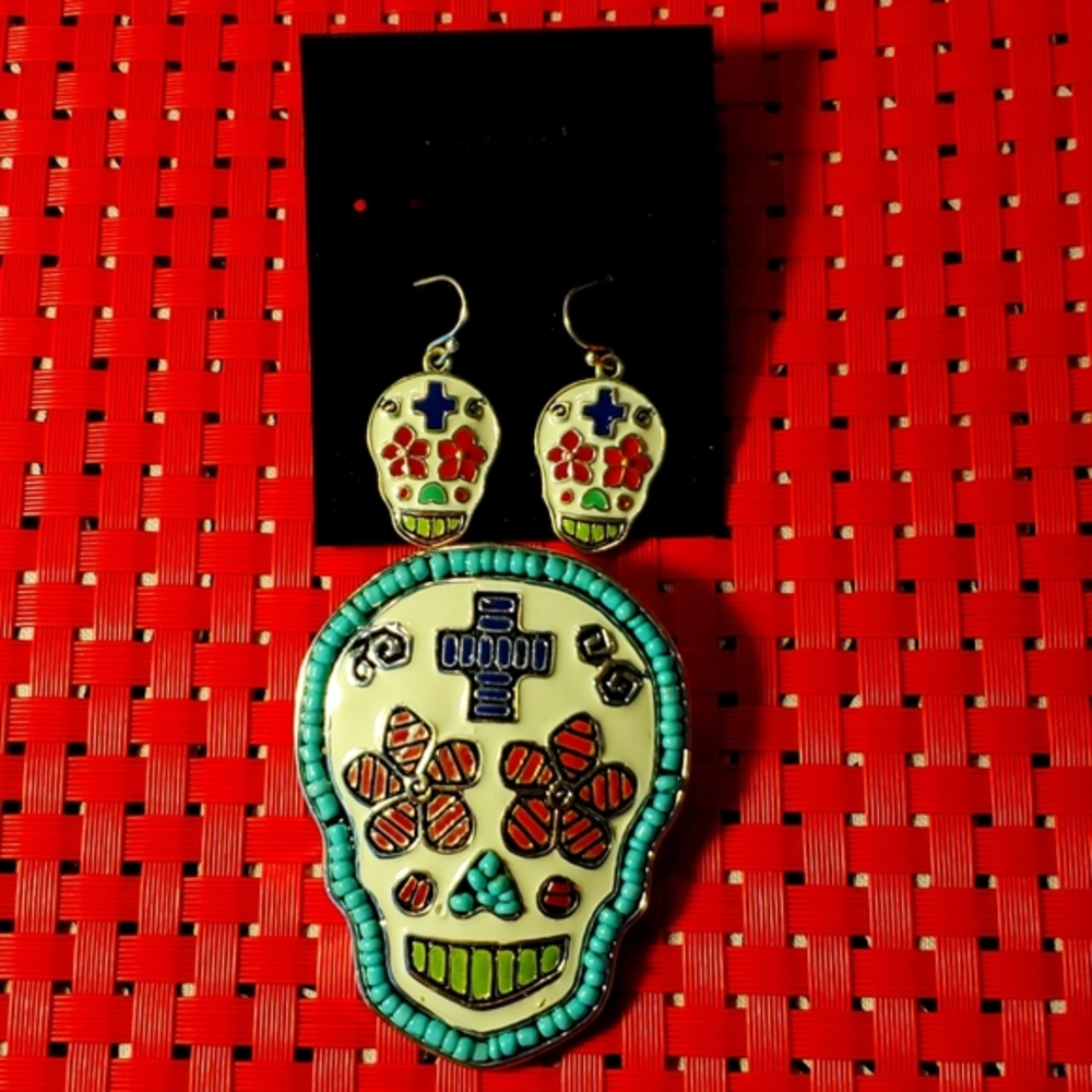 Sugar Skull Slider and Earrings Set